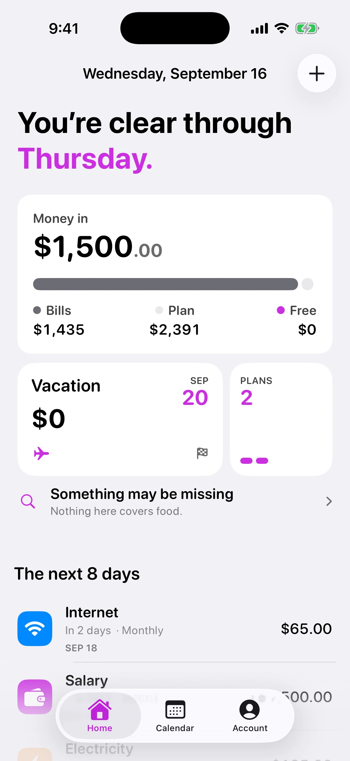 The same Home in purple.